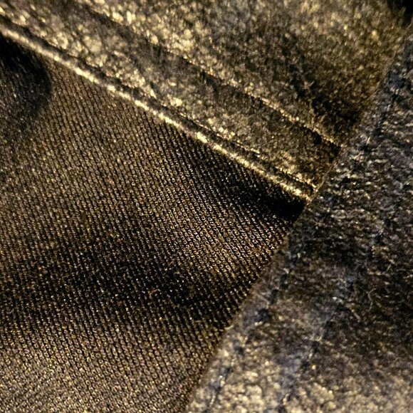 CAbi Women Black Faux Leather-Trim Waterfall Jacket M Whimsygoth Glam Minimalist - Picture 10 of 14